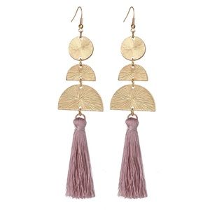 Boho Geometric Mauve & Gold Tassel Earrings